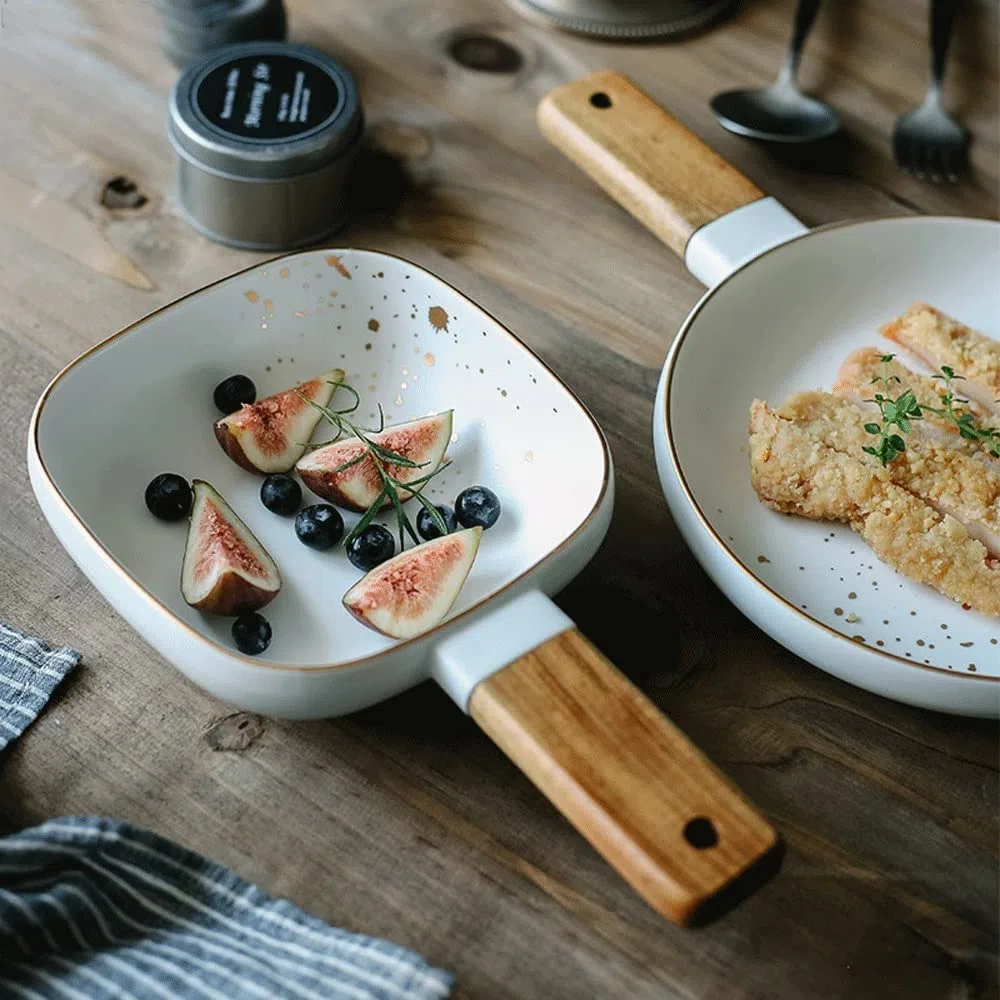 Ensaladeras Creativo cerámico mango de madera tazón nórdico pintado ensalada cuenco casero postre vajilla de fideos japonés cuenco Cuencos para Cocina (Color : A)