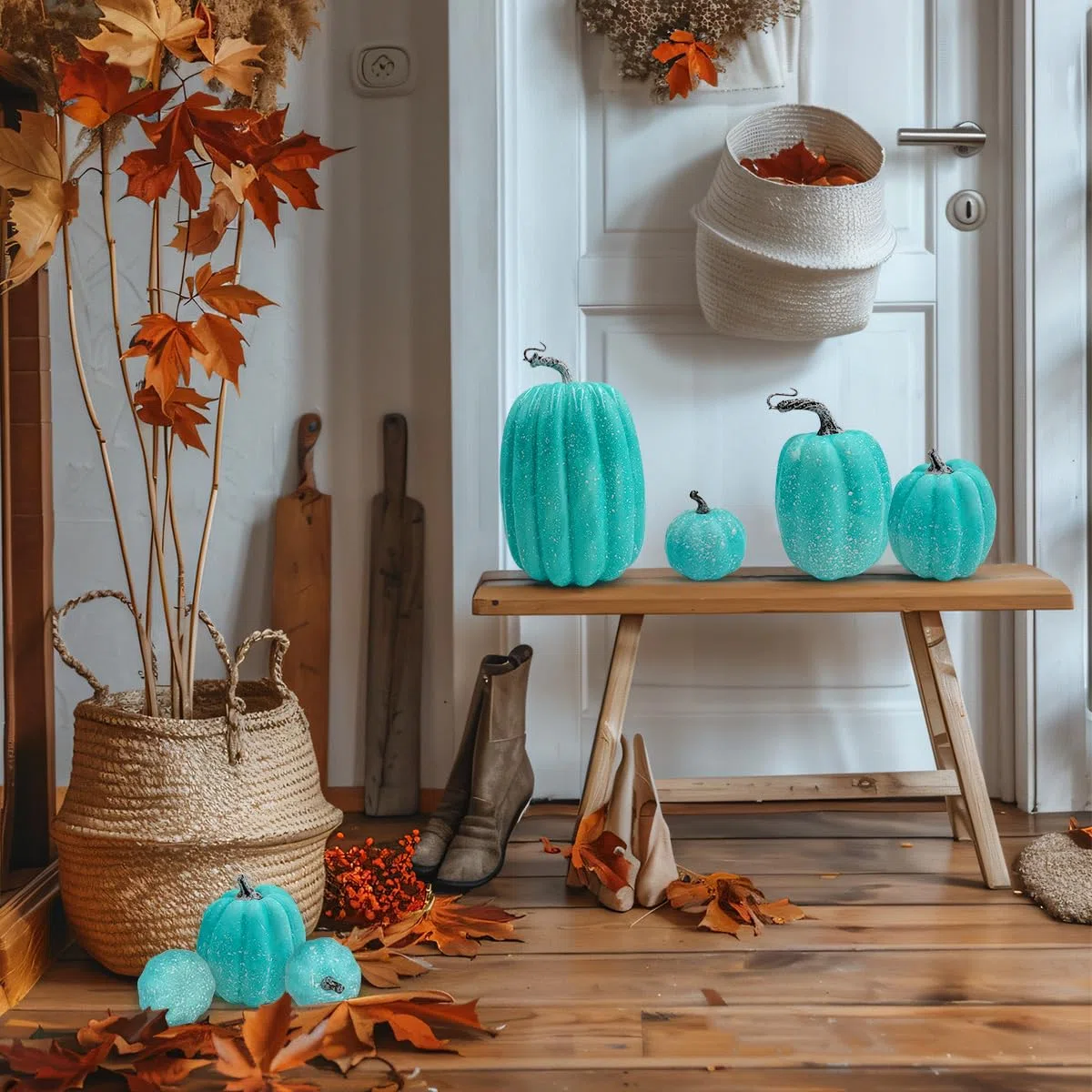 7 Piezas de Calabazas Artificiales Azules, Calabazas de Espuma para otoño, Temporada de otoño, Halloween, día Festivo, Festival, Decoraciones de Mesa (Azul)