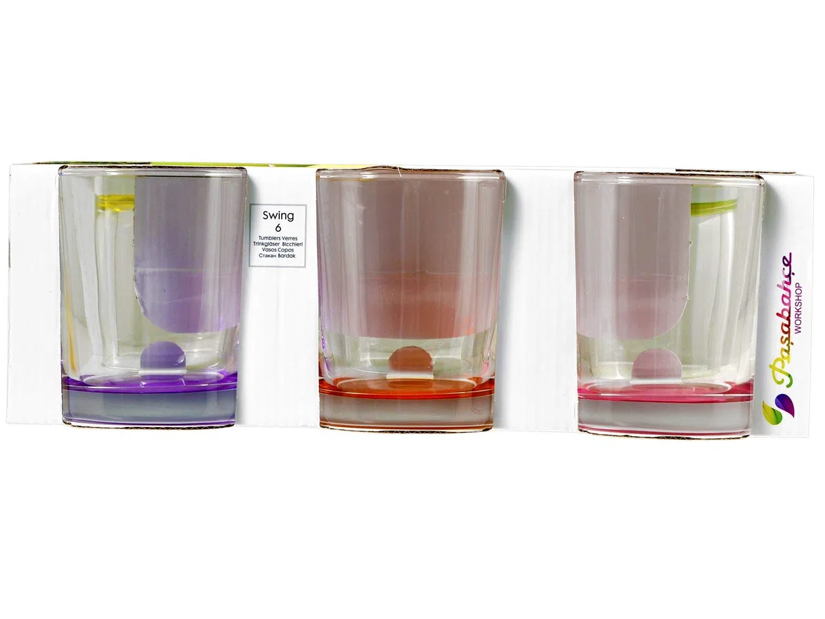 Pasabahce 98128 SE Pack de 6 Vasos, Trasparente/Multicolore, 6 Unidad (Paquete de 1), 6