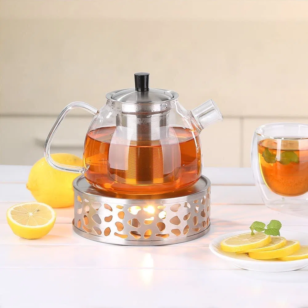 ecooe Tetera de cristal de borosilicato, 1000 ml, con colador extraíble de acero inoxidable 18/8, resistente al calor, para té negro, verde