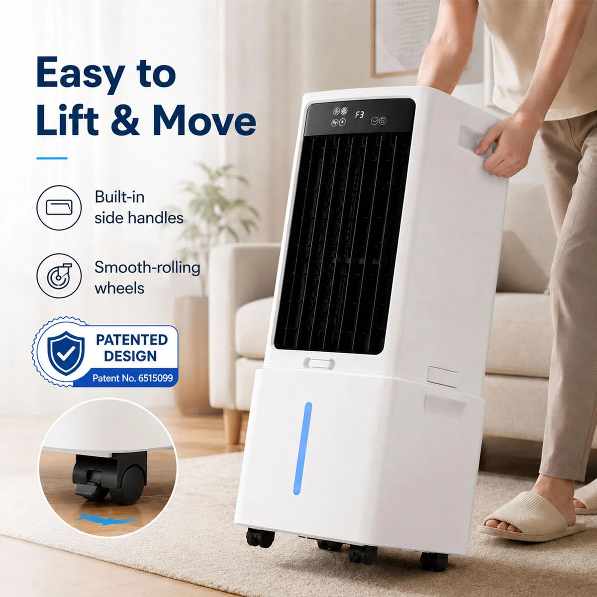 Enfriador de Aire Portátil, Climatizador Evaporativo 12L Silencioso, 3 Velocidades, Ruedas Giratorias, para Habitación Casa, 6 Cajas de Hielo (288x260x615mm)