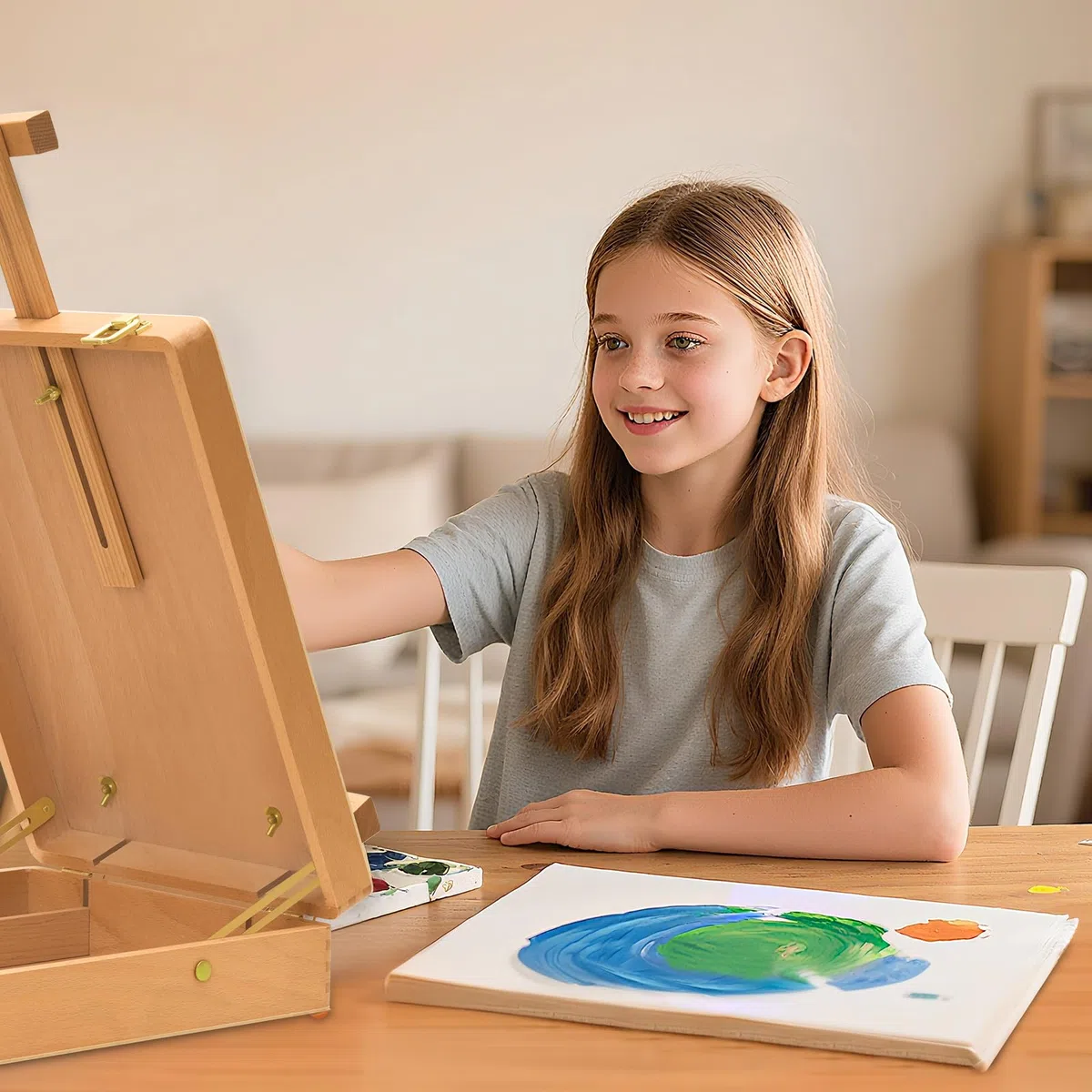 Caballete de mesa, Caja de Caballete de Mesa Portátil de Madera de Haya para Pintura, Ideal para Artistas, Estudiantes y Principiantes