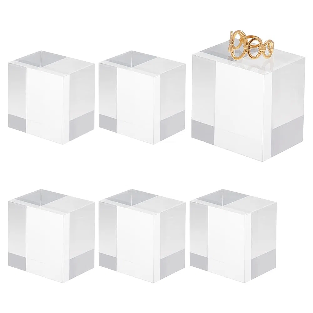 OLYCRAFT 6 cubos de acrílico transparente de 4 x 4 x 3 cm, bloques cuadrados cuadrados de acrílico pulido transparente para exhibición de anillos, joyas, base de soporte