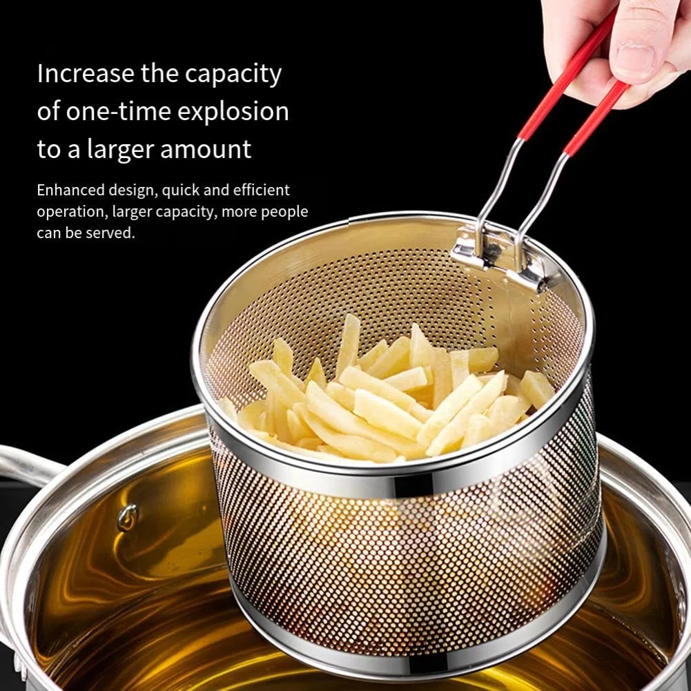 Cesta de pasta de acero inoxidable con colador y funciones de vapor, se adapta a cacerolas medianas, diseñada para drenar pasta cocida y blanquear verduras sin fregadero (05)