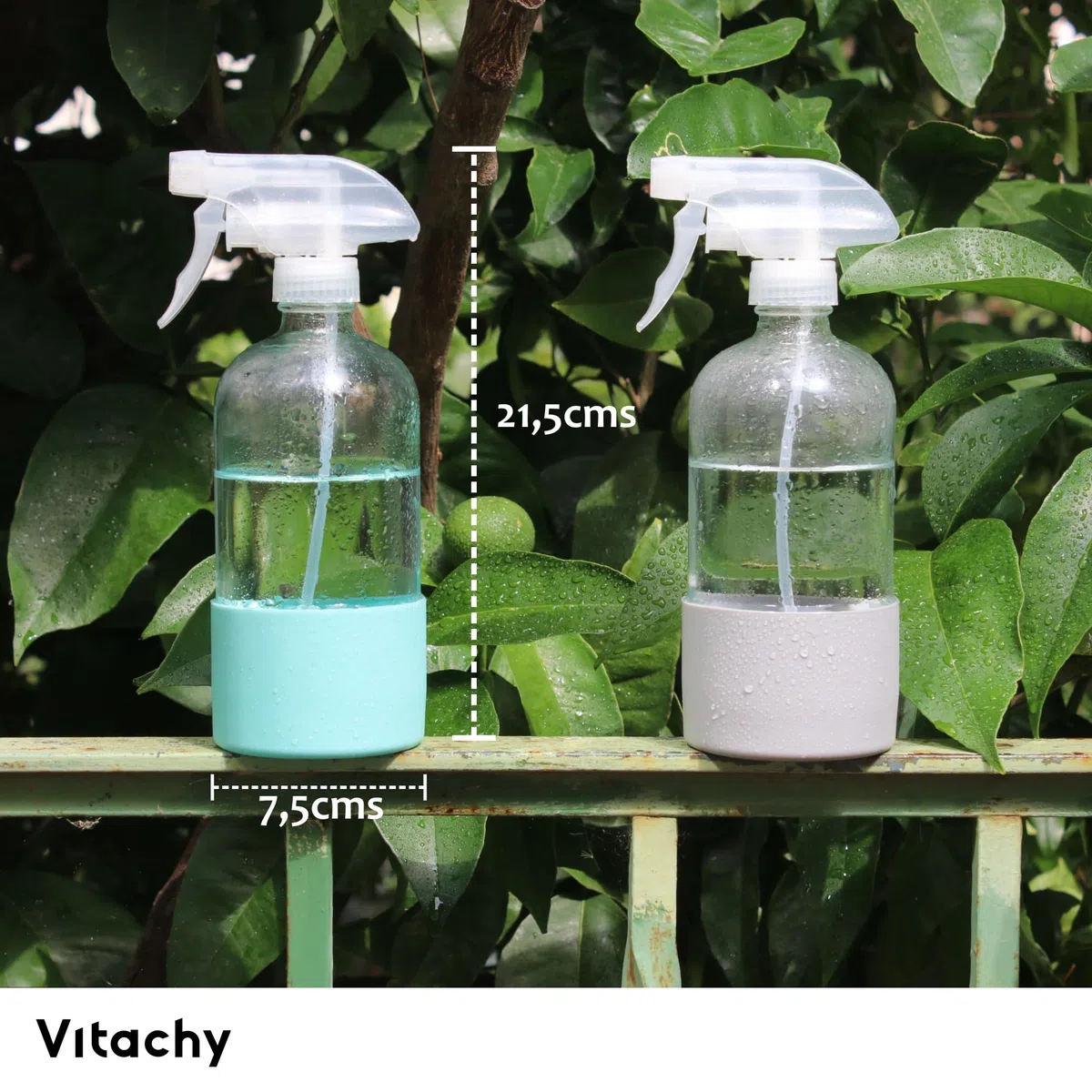 Pack 2 Pulverizadores de Vidrio 500ml con Base de Silicona Antideslizante Botella Spray de Cristal con Cabezal Reforzado Boquilla 3 Posiciones para Limpieza y Plantas - Gris/Azul