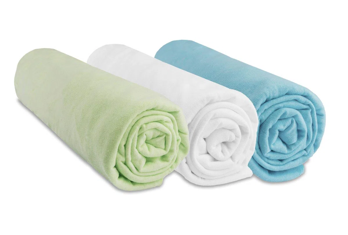 Easy Dort - Juego de 3 sábanas (70 x 140 cm), diseño de cama infantil, algodón, jersey de algodón y anís blanco turquesa | elástico transpirable | Sueño saludable | Oeko-Tex | Fabricado en la Unión