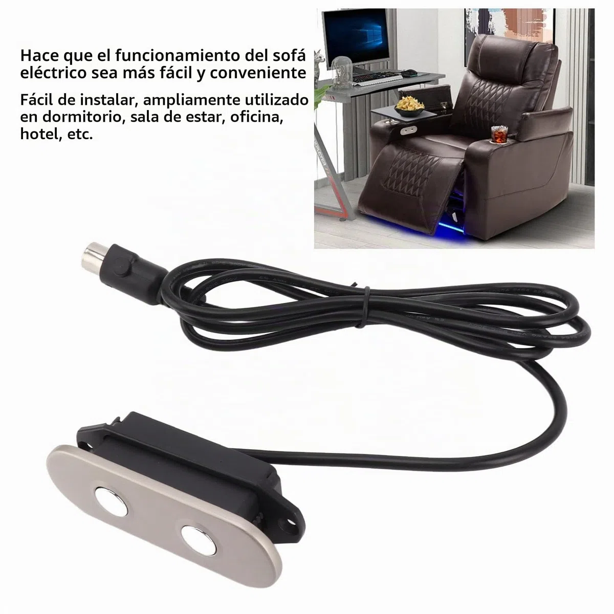 Buachois Controlador Reclinable Eléctrico, Control Manual de Silla Elevadora de Sofá Eléctrica de 2 Botones Y 5 Pines, Controlador Telescópico Reclinable de Elevación y Extensión del Motor de Empuje
