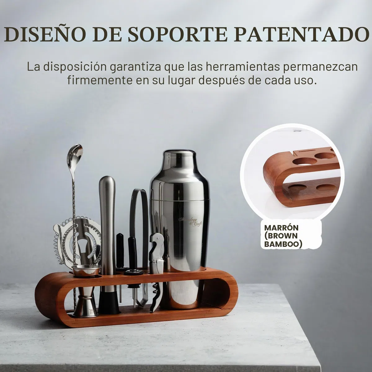Mixology Bartender Kit: 10-Piece Bar Tool Set with Mahogany Stand | Perfect Home Bartending Kit and Martini Cocktail Shaker Set For a Perfect Drink Mixing Experience | Fun Housewarming Gift (Silver)