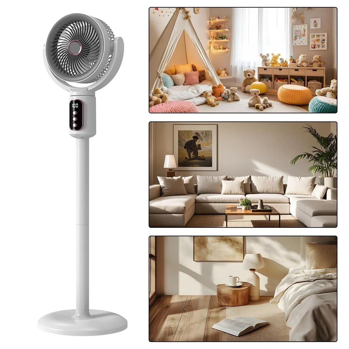 Ventilador De Pedestal Oscilante Batería de 4000 mAh, 5 velocidades | Ventilador Circulador De Aire Para Propietarios Inquilinos Estudio Oficina Dormitorios Apartamento