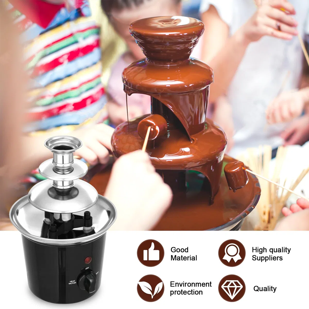 Fuente de chocolate eléctrica, fuente de chocolate de 3 niveles, máquina de fondue de chocolate de acero inoxidable con 60W, capacidad de 450g, para fiestas, cumpleaños, Navidad