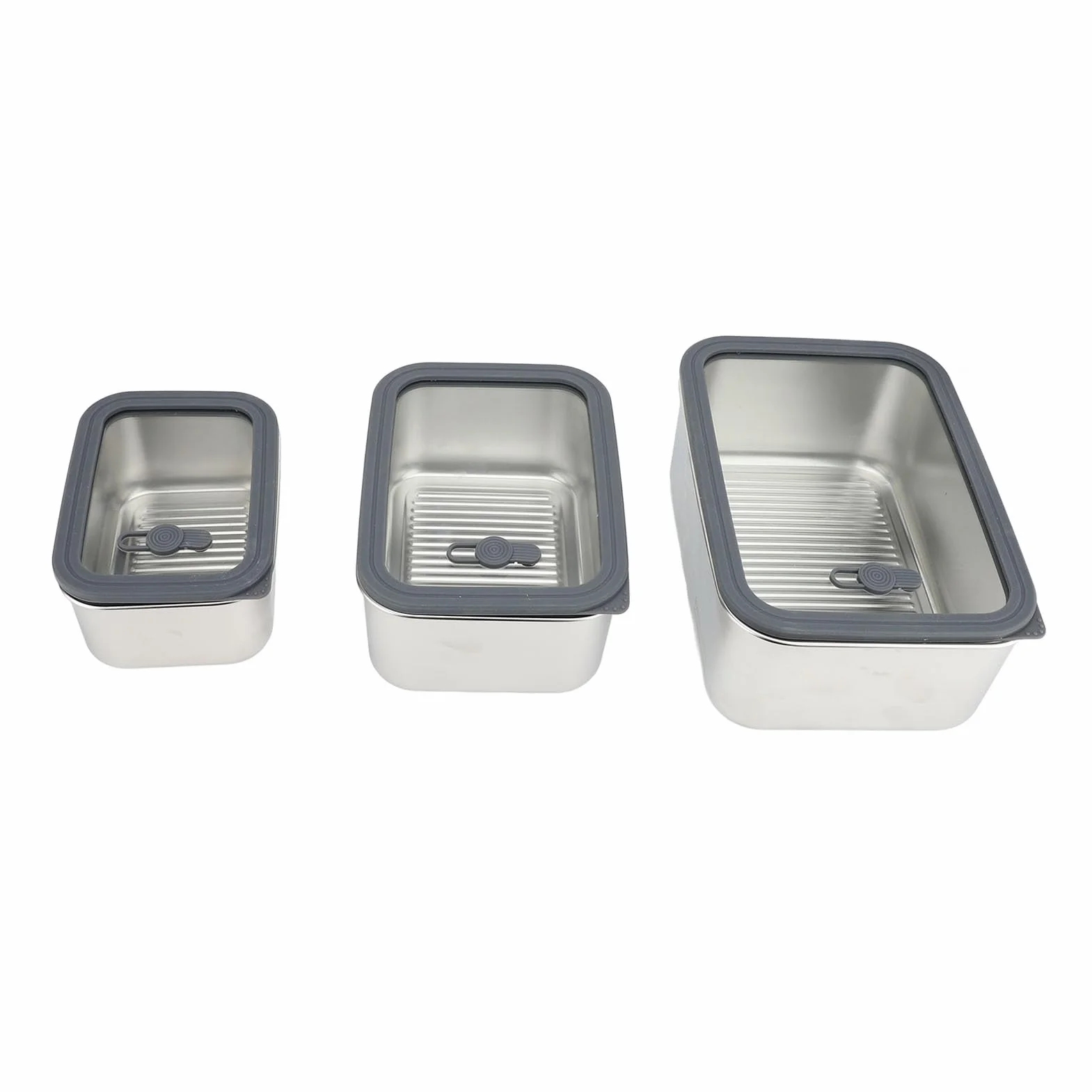 RiToEasysports Juego de Contenedores de Almacenamiento de Alimentos de Acero Inoxidable 304, Lonchera con Tapa de Vidrio Hermética, 3 Recipientes de Preparación de Alimentos para Refrigerador,