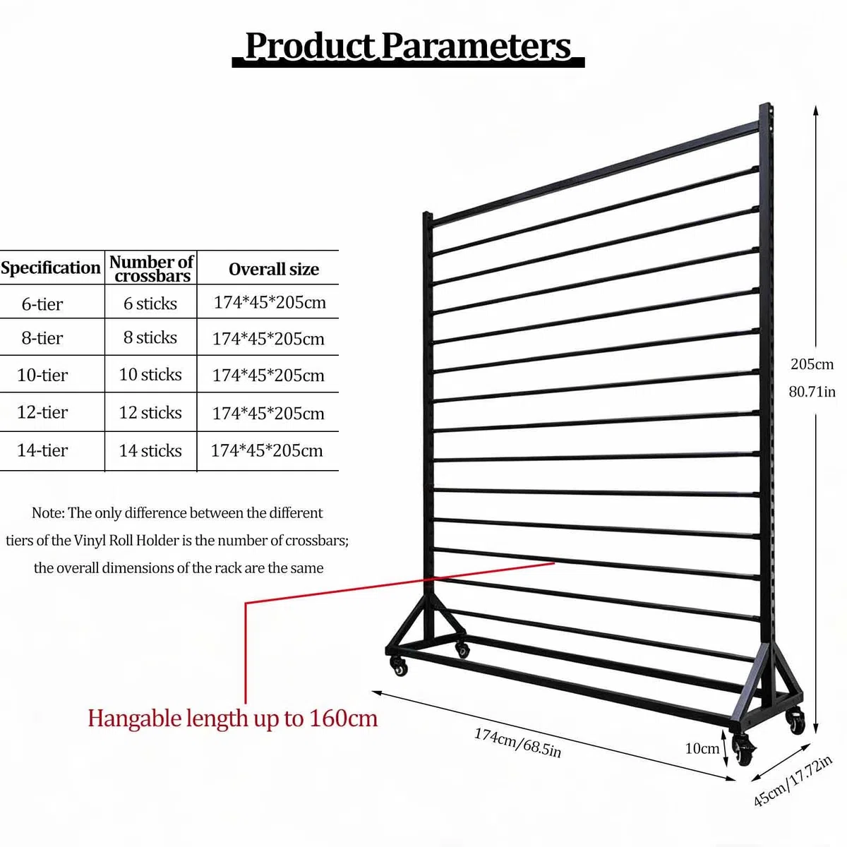 Expositor vinilo rotulación coches, soporte para rollos vinilo con ruedas | Espaciado ajustable, organizador vertical para vinilo, para papel pintado, rollos de tela y manteles, negro(6-tier)