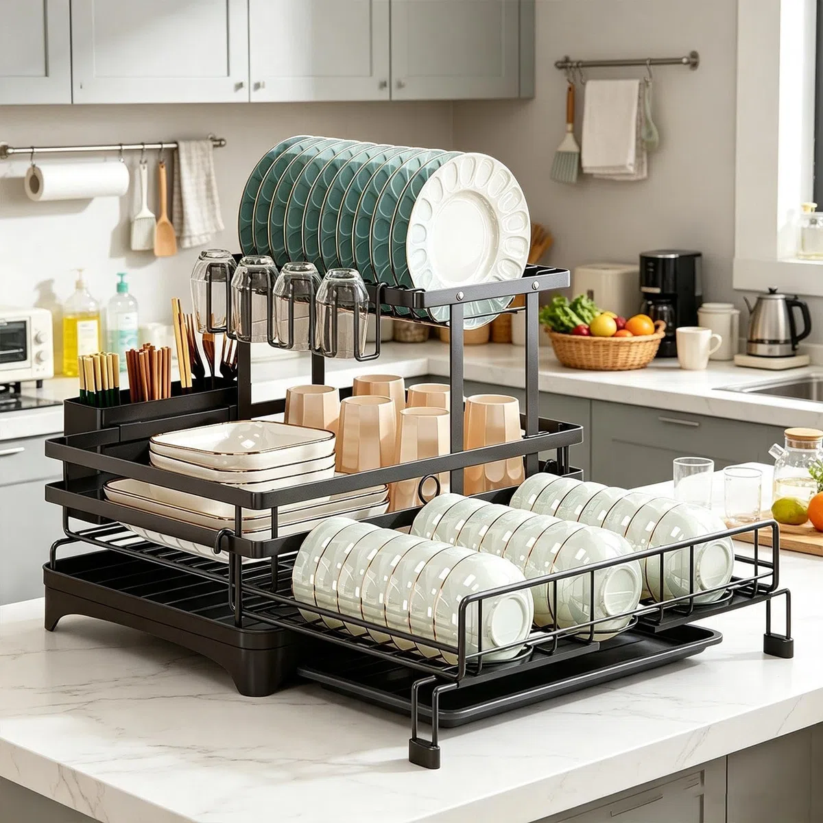Escurridor Platos Para Encimera Cocina Organizador Extensible De Acero Al | Escurridor De Vajilla Para Fregadero De Cocina Para Cuenco Taza Cubiertos Esponja Espátula Hogar C