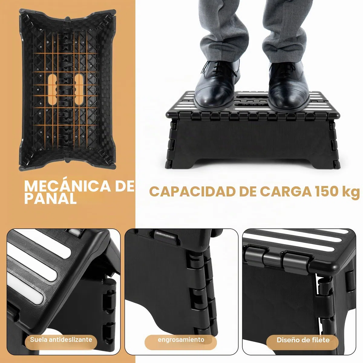 Taburete Plegable Antideslizante Pequeño de Sola Etapa Compacto Portátil Ligero de Rendimiento