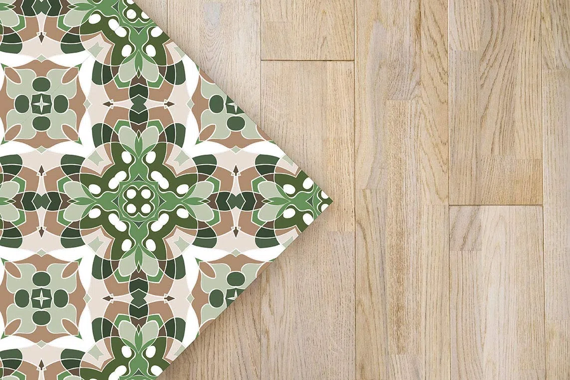 Panorama Alfombra Vinílica Cocina Baño - Modelo Azulejo Oriental Verde 60x110 cm - Varios tamaños - Decoración Hogar