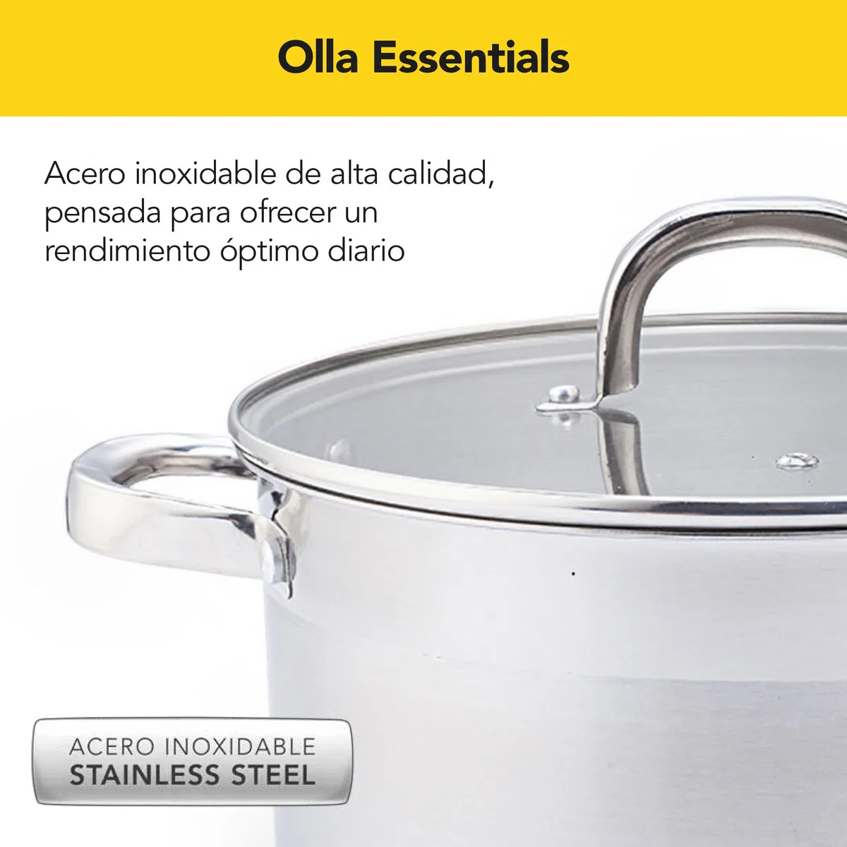 CASTEY - Olla Inox Essentials con Tapa 24 cm 5,4 L, Acero Inoxidable, Compatible con Inducción, Gas y Vitrocerámica, Olla Grande para Guisos y Sopas, Menaje de Cocina