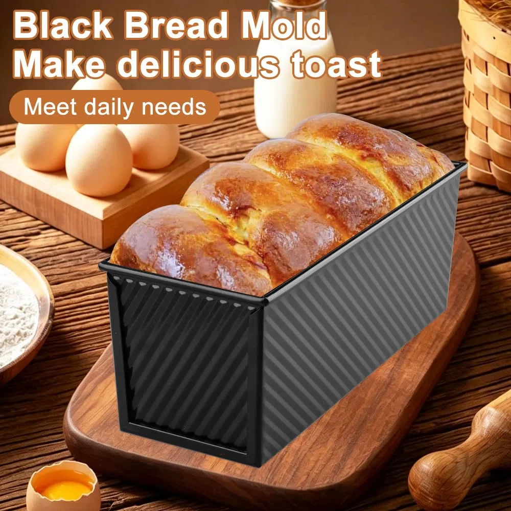 Moldes Para Pan Con Tapa Masa de 1000g, Antiadherente Grande Molde Para Pan De Molde Con Tapa, Molde Pan De Molde Acero Al Carbono Corrugado Para Hornear Tostadas, Pan, Pasteles y Sándwiches