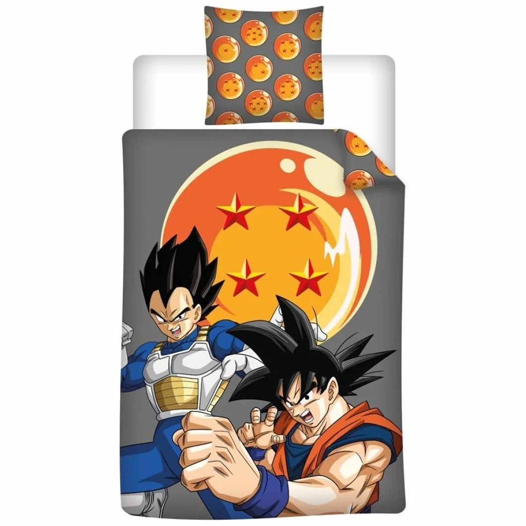 Dragon Ball Funda Nórdica Cama 90 140x200 + Funda Almohada 65x65 Gris Niño | Ropa de cama reversible | Polialgodón secado rápido | Goku Vegeta licencia oficial | Regalo fans anime | Lavable a máquina
