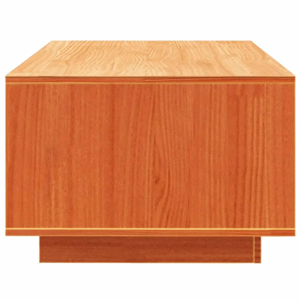 Mesa de centro marrón cera, madera de pino maciza, 110 x 50 x 33,5 cm, con estante y espacio de almacenamiento, moderna mesa de sofá para salón y sala de estar
