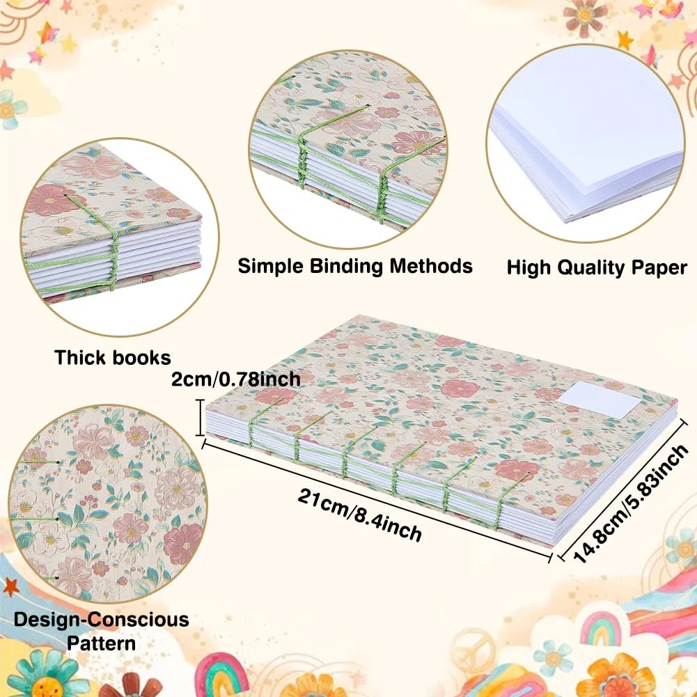 WEBEEDY Kit de encuadernación copta para principiantes, juego completo para hacer un cuaderno A5 con cubierta de flores, papel A4, herramientas hechas a mano