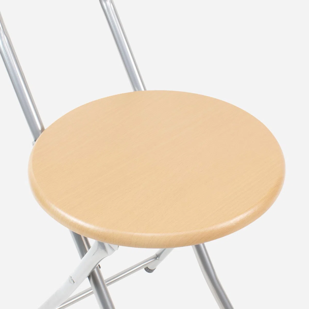 THE SECRET HOME Sillas Plegables de Cocina - Asiento Plegable de Metal y Madera - Silla Apta para Interior y Exterior (2, Madera Natural/Plata, 29x74x36 cm)