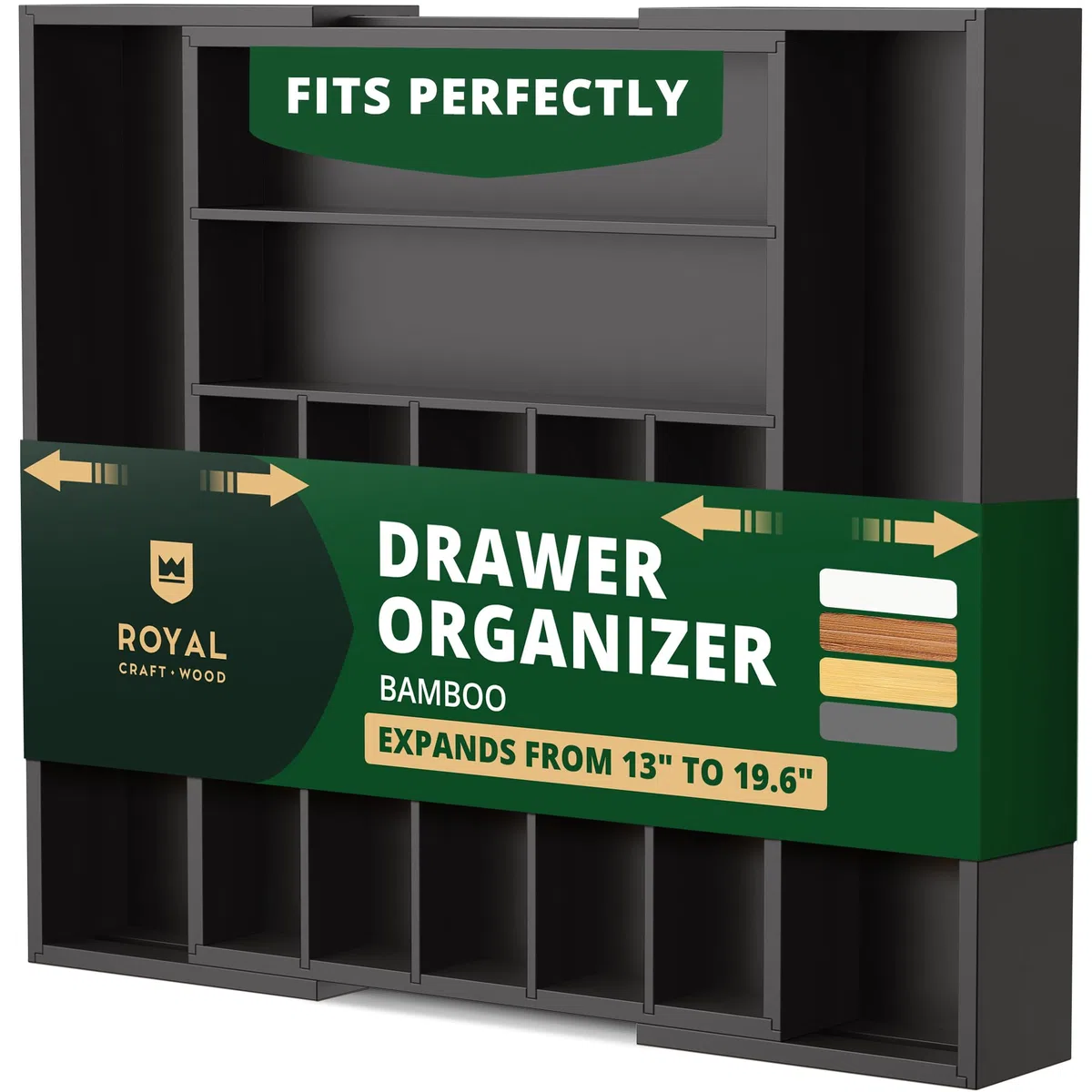 ROYAL CRAFT WOOD Organizador de cajones de cocina de bambú de lujo, organizador de cubiertos, soporte para utensilios y bandeja de cubiertos con separadores ranurados para cubiertos y utensilios de