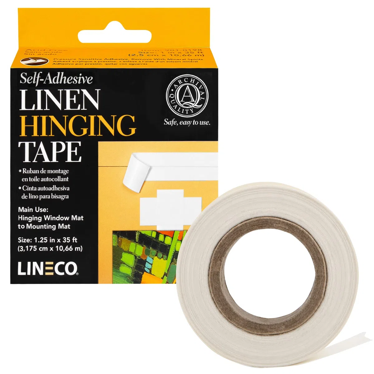 Lineco Cinta autoadhesiva de lino para bisagras, color blanco, 1.25 x 35 pies
