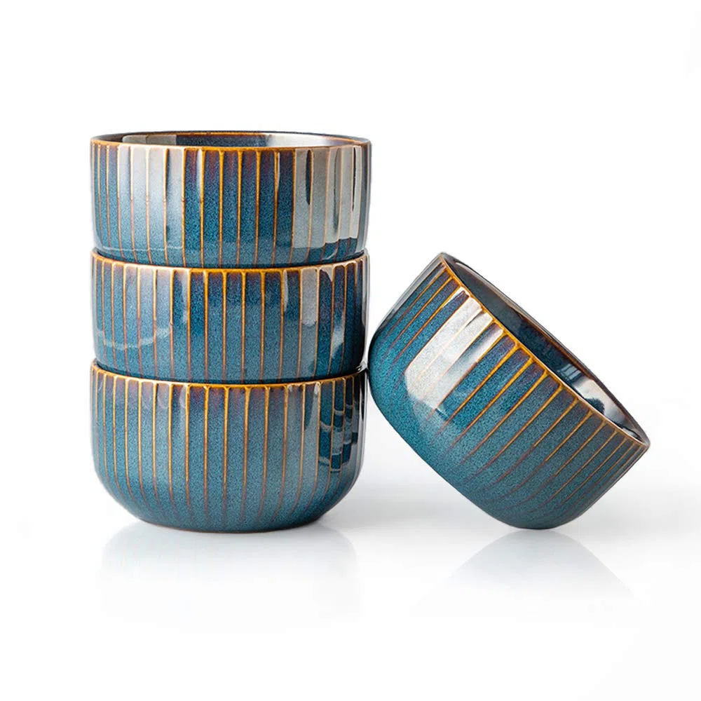 CSYY Cuencos de cereales, Cuenco de porcelana de 4 piezas, cuenco para sopa, apto para microondas y apto para lavavajillas, para cereales, sopas, postres, ensaladas-azul