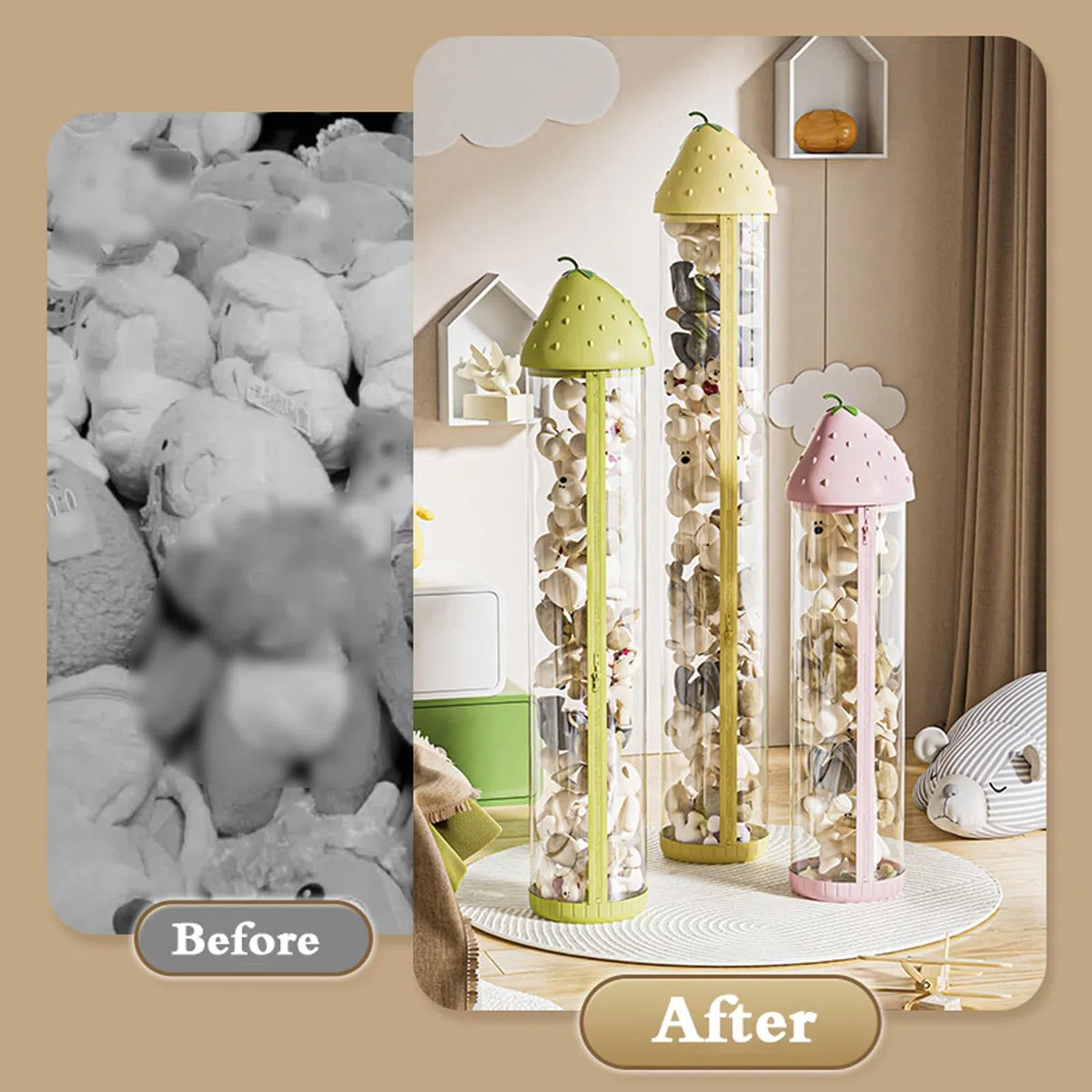 Tubo Organizador de Animales de Peluche,Tubo de Almacenamiento Vertical de Juguetes,Organizador Transparente para Muñecos de Peluche,con Cremallera,para guardería y Salas de Juegos