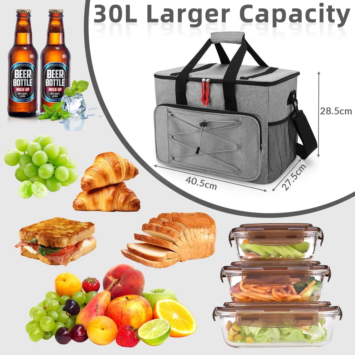 Zikenis Bolsa Termica Porta Alimentos 30L,Nevera Portátil Bolsa termica Porta, Plegable Bolsa Nevera,Tela Oxford,Mantener Caliente y Frío,para Viajes,Acampada,Picnics,Barbacoas