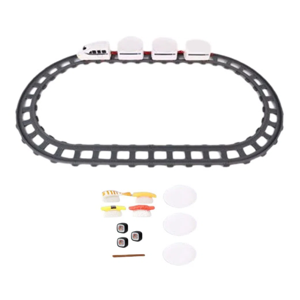Tren de sushi para mesa de comedor | Juego de máquina rotativa eléctrica de tren de sushi con cinta transportadora de riel, comida y bandeja para servir Mesa alimentada por batería para fiesta, exhib