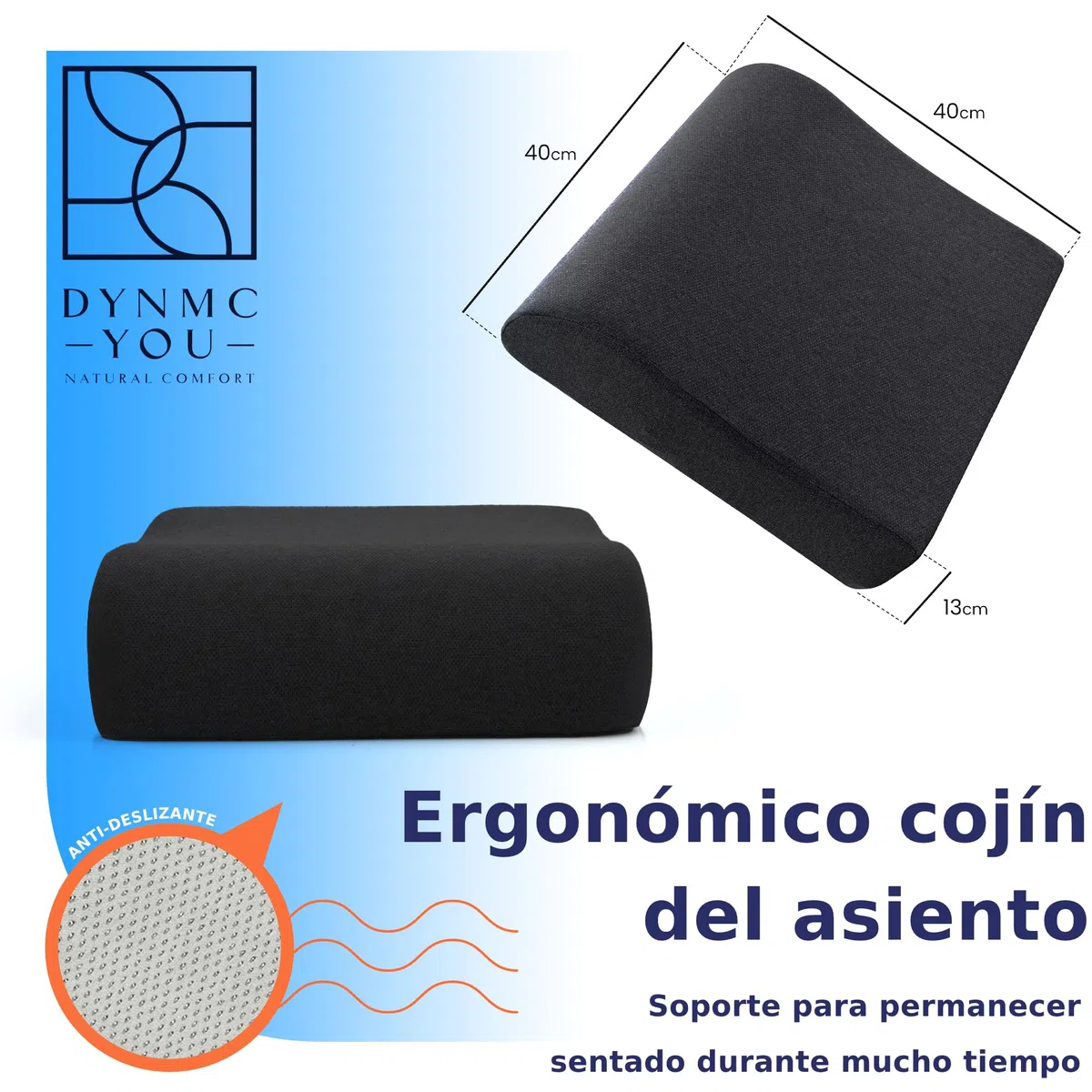 DYNMC you Cómodo Cojin Elevador Asiento Adulto - Funda Oeko-Tex - Cojin Coche Conductor Estable de 13cm de Grosor - Asiento de Espuma para Coche, Oficina, Silla Ruedas, Ayuda para levantarse Negro