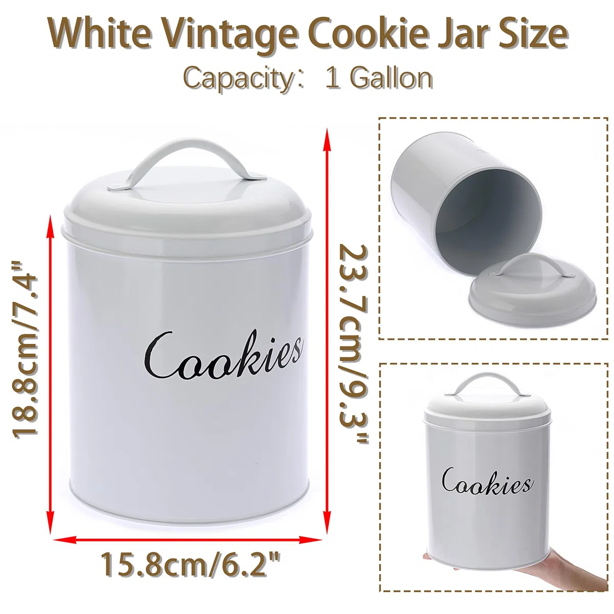 SUMTree Tarro de galletas de 1 galón para encimera de cocina, lata grande con tapas, contenedor de almacenamiento de alimentos, tarro de galletas para galletas, postre, regalo, decoración rústica de