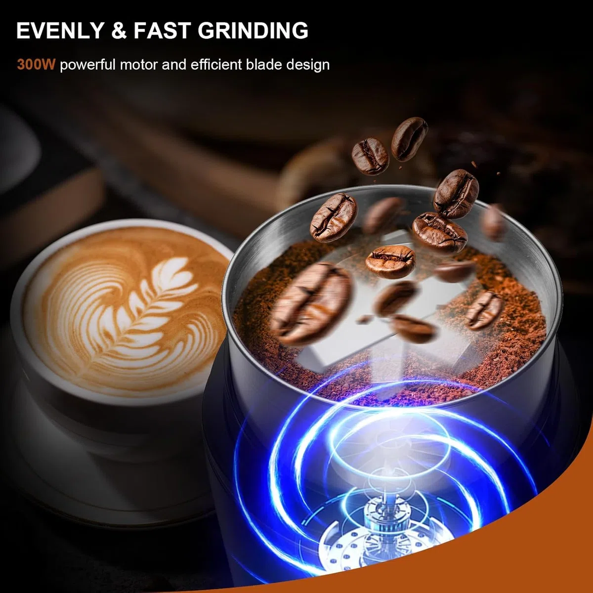 Molinillo Eléctrico para Especias, Molinillo Eléctrico para Granos de Café para Cocina, Cámara Extraíble de Acero Inoxidable, Perfecto para Granos de Café Especias Hierbas y Frutos Secos, Gris Oscuro