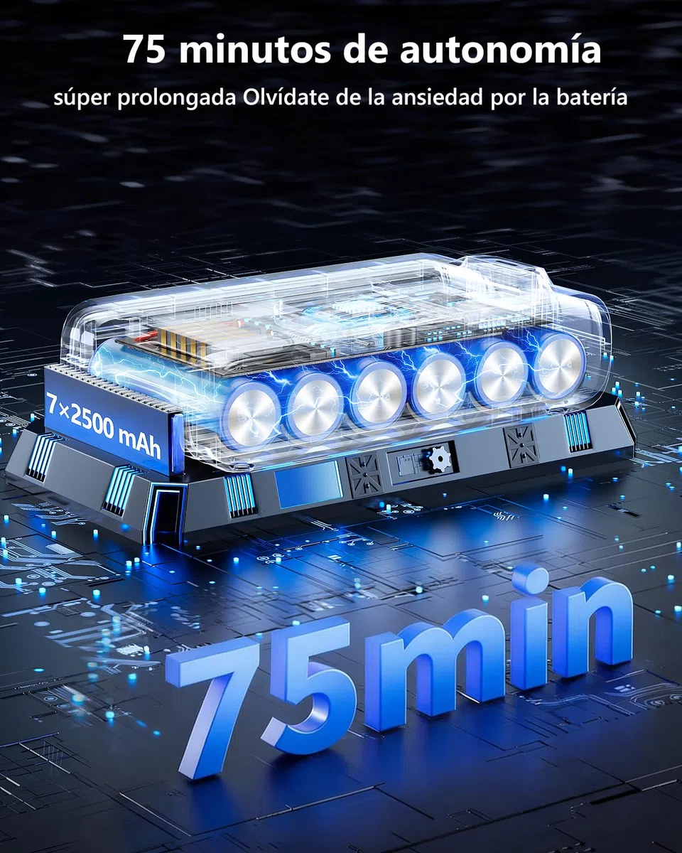 60KPa/600W Aspiradora sin Cable, Aspiradora Fregadora Sin Cable Potente hasta 75Mins, con Carga de Pared Smart Screen, Cepillo Antienredos, Alfombra Pelo Mascota Suelo Sofá