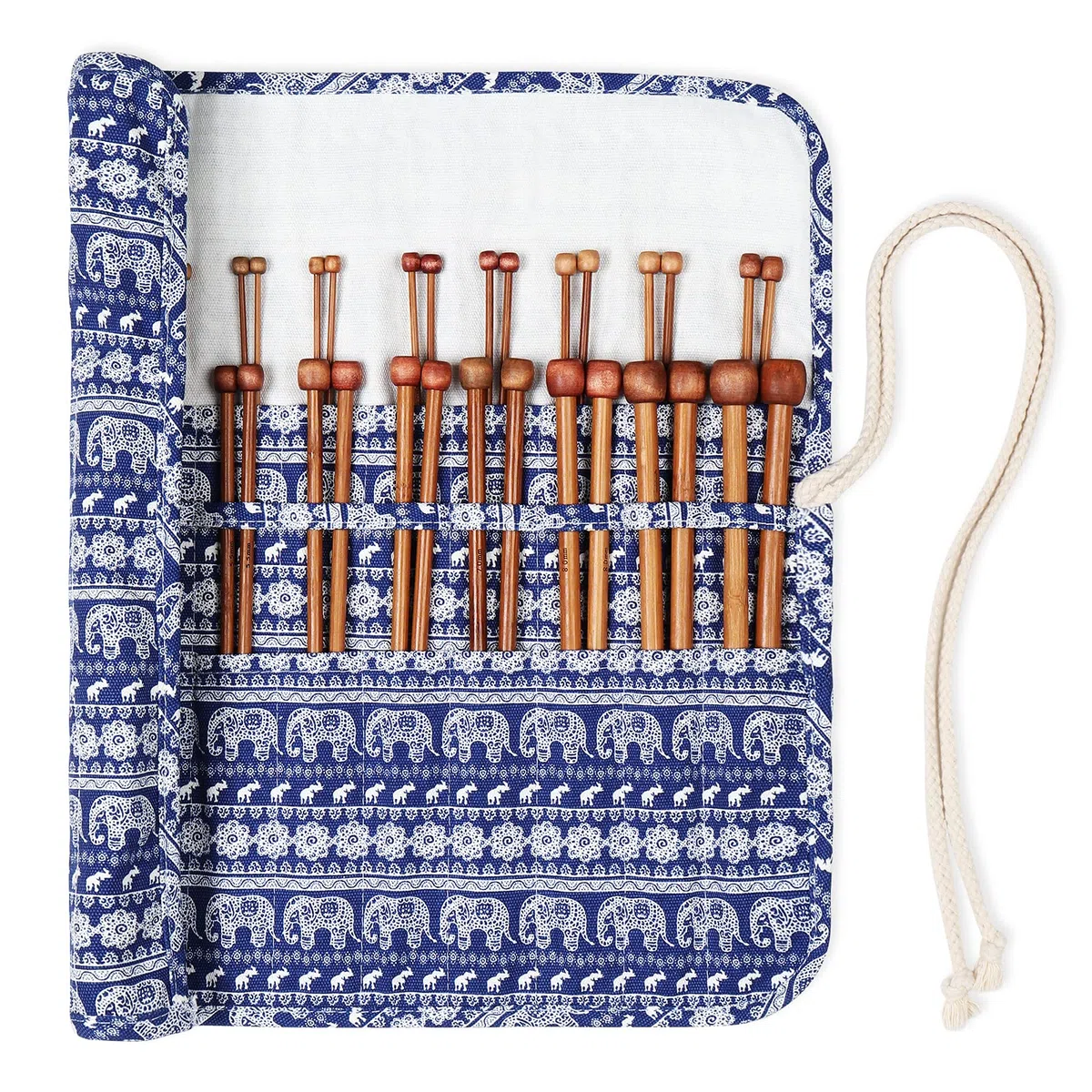 Coopay Juego de Agujas de Tejer de Bambú de 25cm, 36 piezas de Agujas de Tejer Rectas Cortas con Bolsa Rollo de Elefante, 2.0mm-10.0mm, Juego de Agujas de Tejer de para Principiantes y Profesionales
