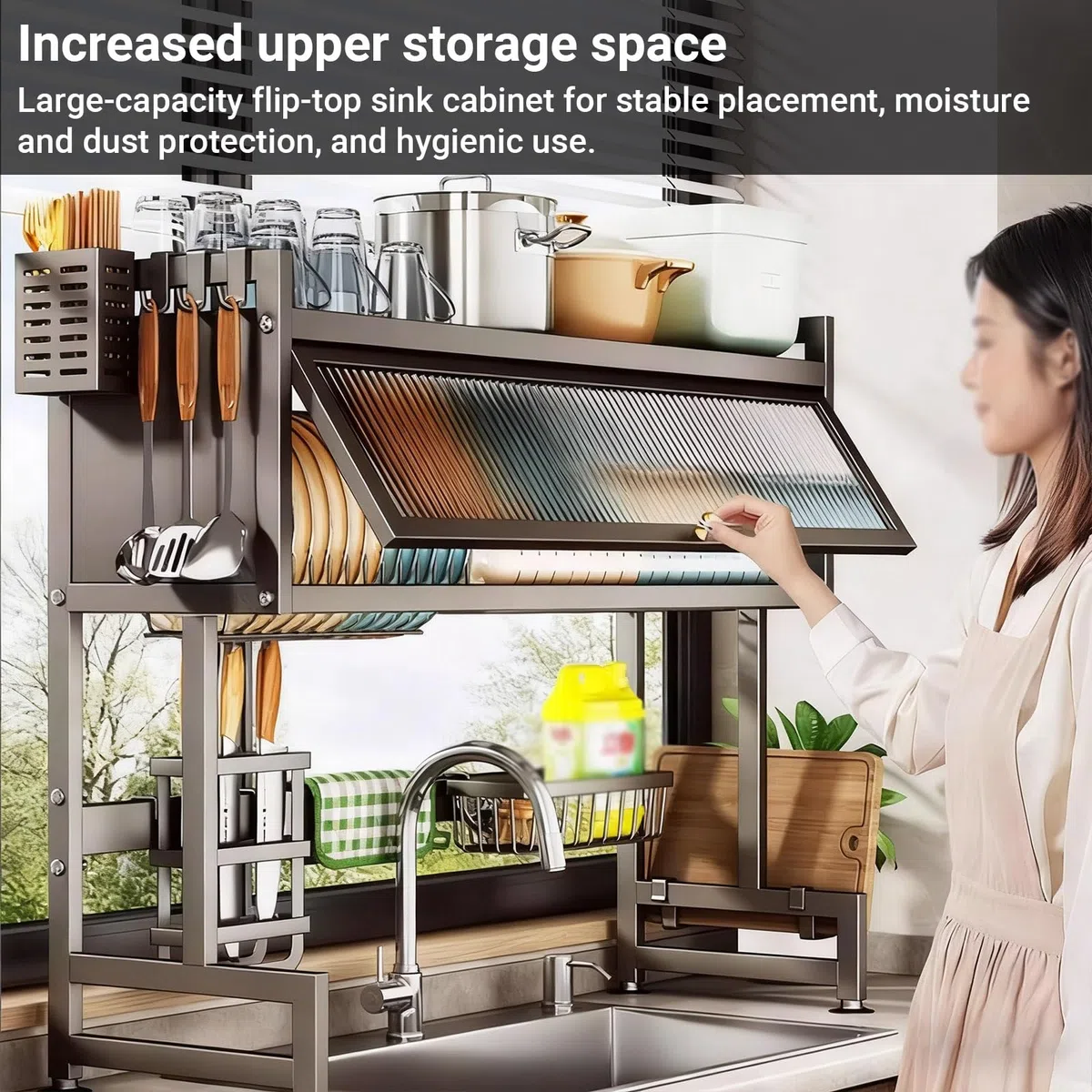 Escurridor de platos para colocar sobre el fregadero, organizador de almacenamiento grande para fregadero, escurridor de platos para encimera de cocina, para platos, vasos, cuencos y cubiertos, ahorra