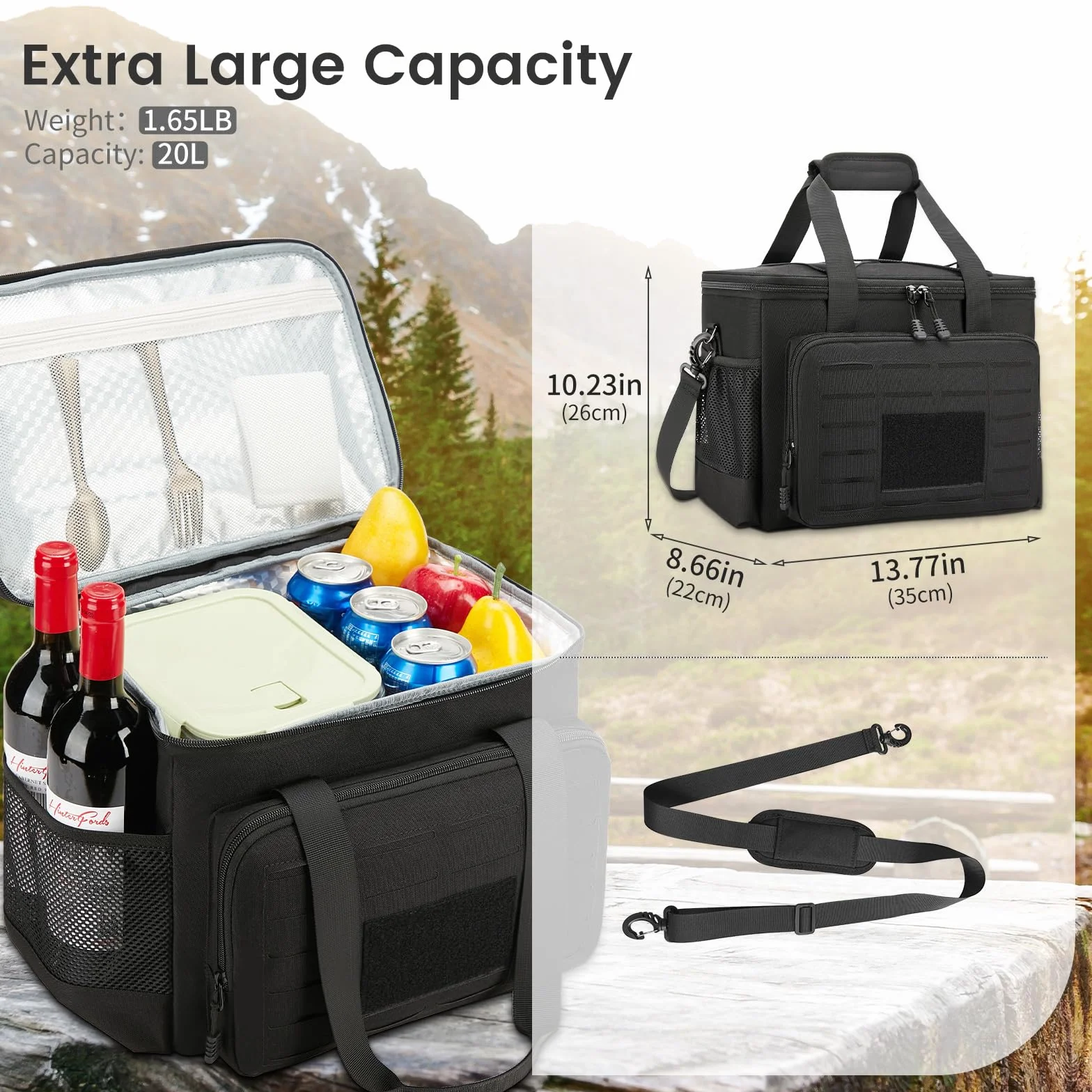 Bolsa Termica 20L Bolsa Nevera Táctica Plegable - Bolsa Nevera para Hombre con Correa Ajustable para el Hombro: Bolsa Nevera Portátil de Playa para Picnics Familiares en la Playa Camping negro