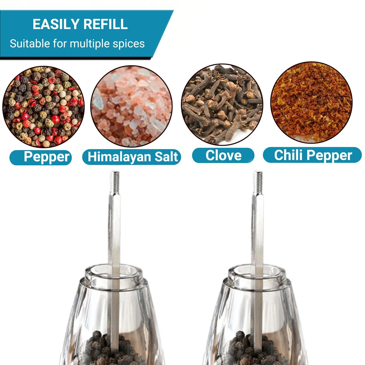 Molinos de Pimienta, Molinillo de Sal y Pimienta，Botella de Condimento de molino de sal de pimienta de gran capacidad 2pcs 8in, núcleo cerámico, molino de tamaño de partícula ajustable para especias