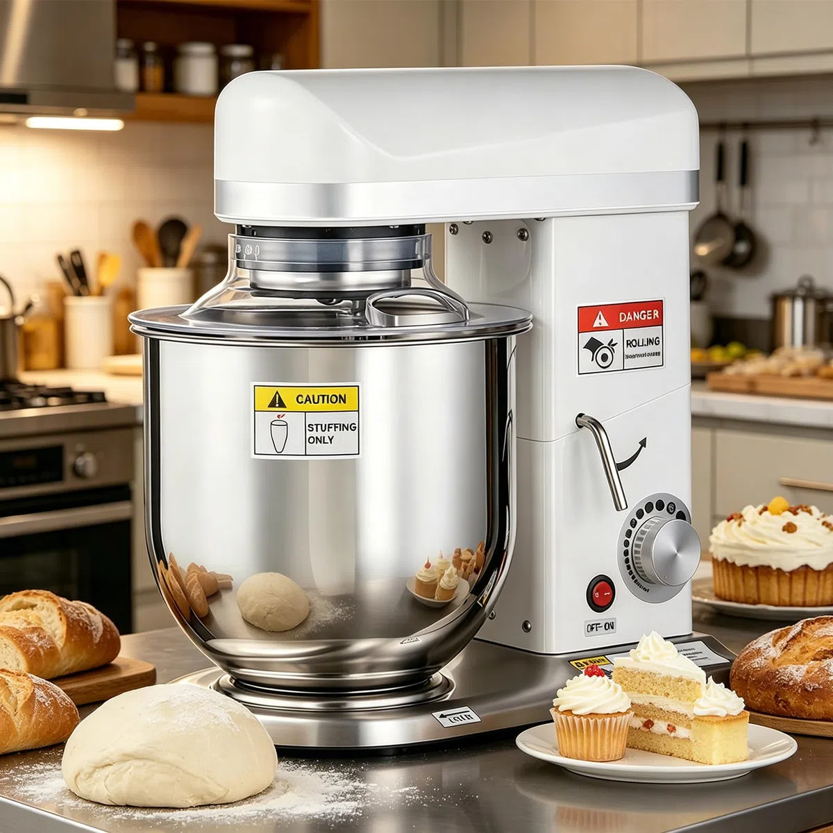 BANGBANGJI Robot De Cocina Comercial, 5L/7L/10L Batidora de Pie, 3 Velocidades Ajustables, con Bol de Acero Inoxidable, Gancho Amasador & Batidor para Pasteles, Panadería Pizzería 10L