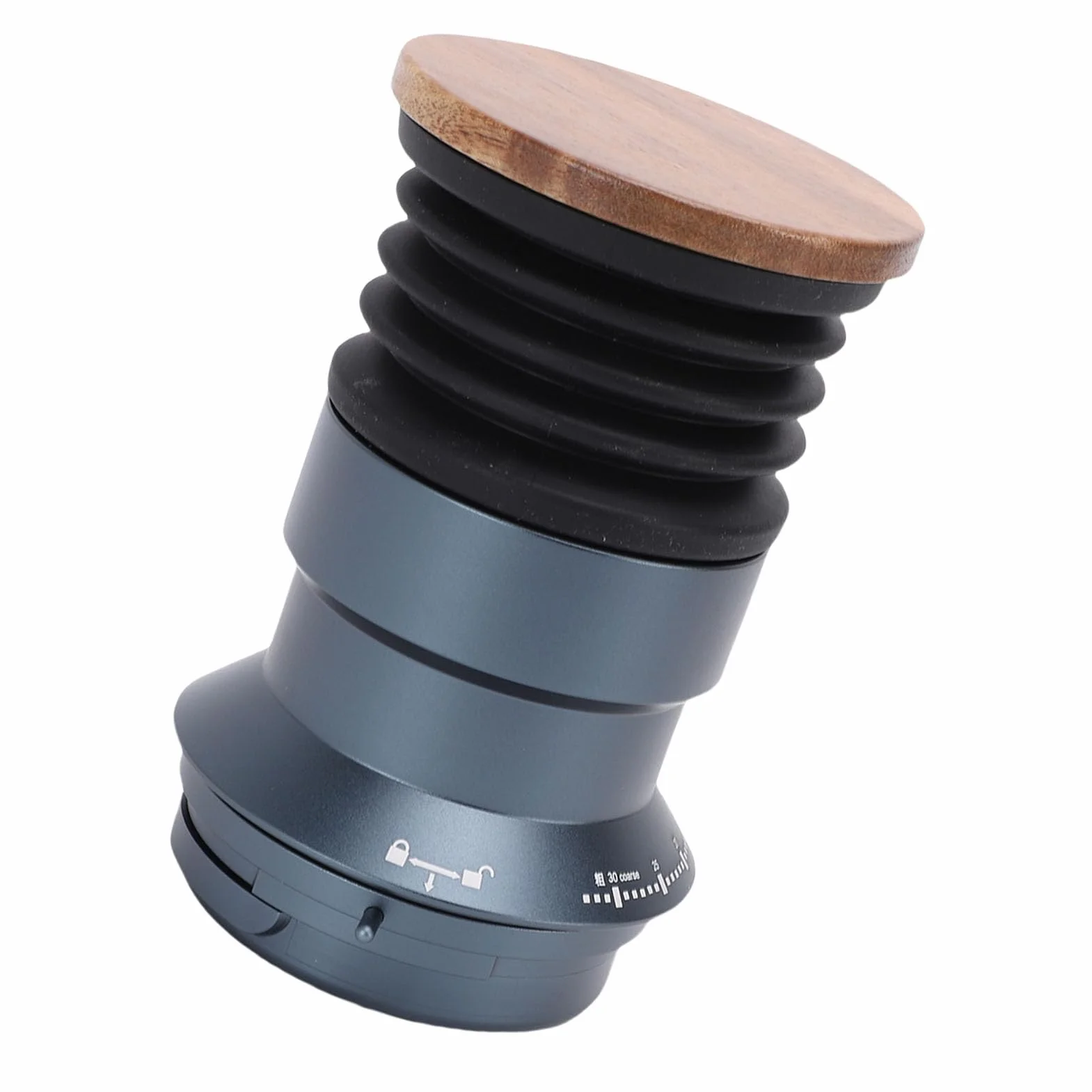 Omabeta Molinillo de café Tolva de Dosis única Soplador de Fuelle de Silicona Eficiente Cero Desperdicio para Entusiastas del Sabor Fresco Aleación de Aluminio Madera de Nogal 9,4 X 14 Cm
