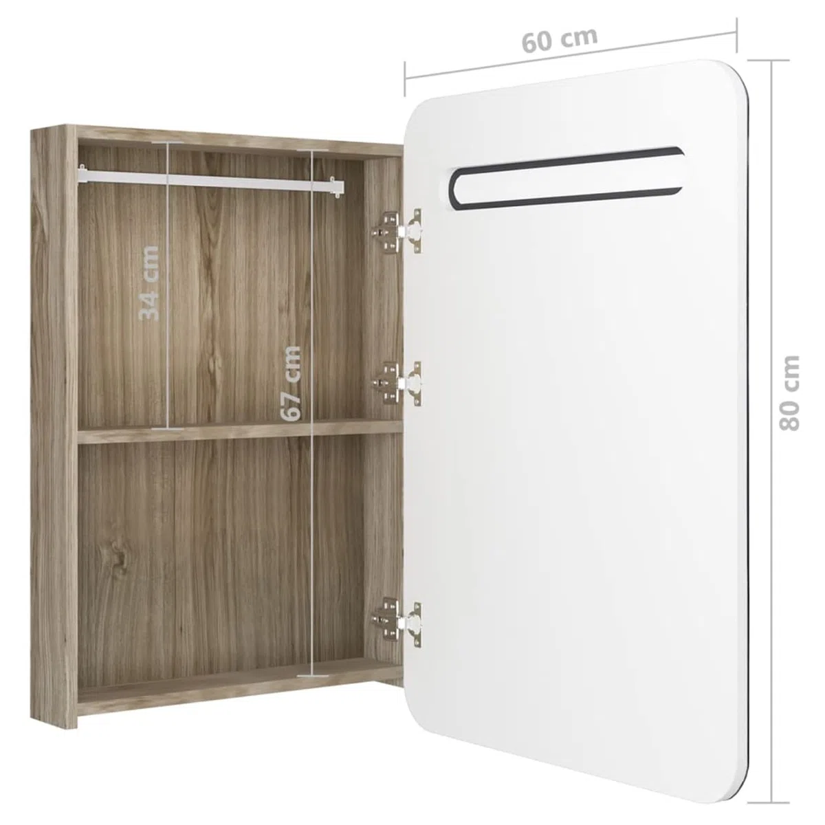 Armario de baño con Espejo y LED Blanco y Roble 60x11x80 cm Armario Espejo BañO con Luz