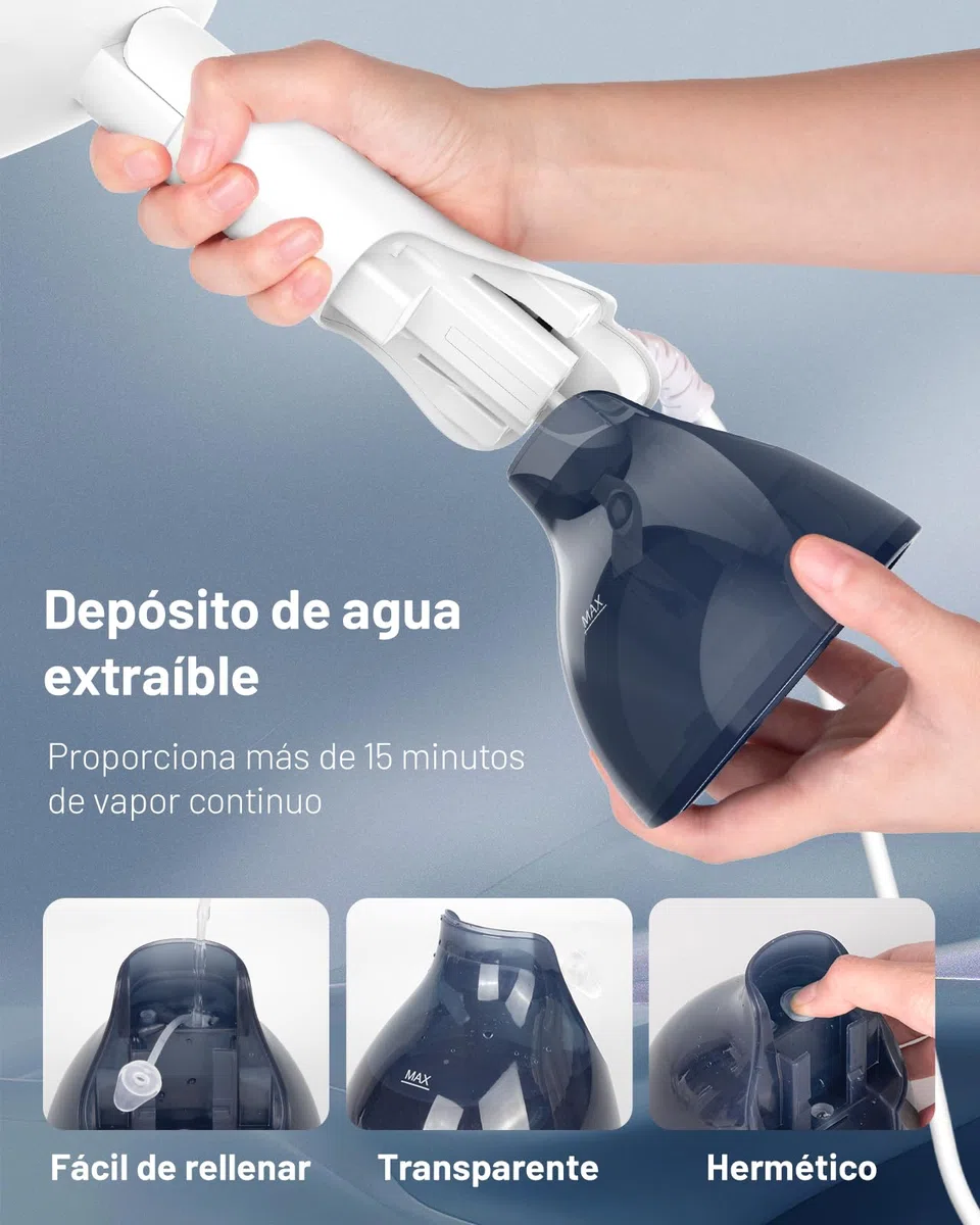 BEAUTURAL Plancha Vertical Vapor Portátil para Ropa, con Placa Calefactora de Aluminio, Calentamiento Rápido en 35 Segundos y Depósito de Agua Extraíble (Solo para 220-240V)