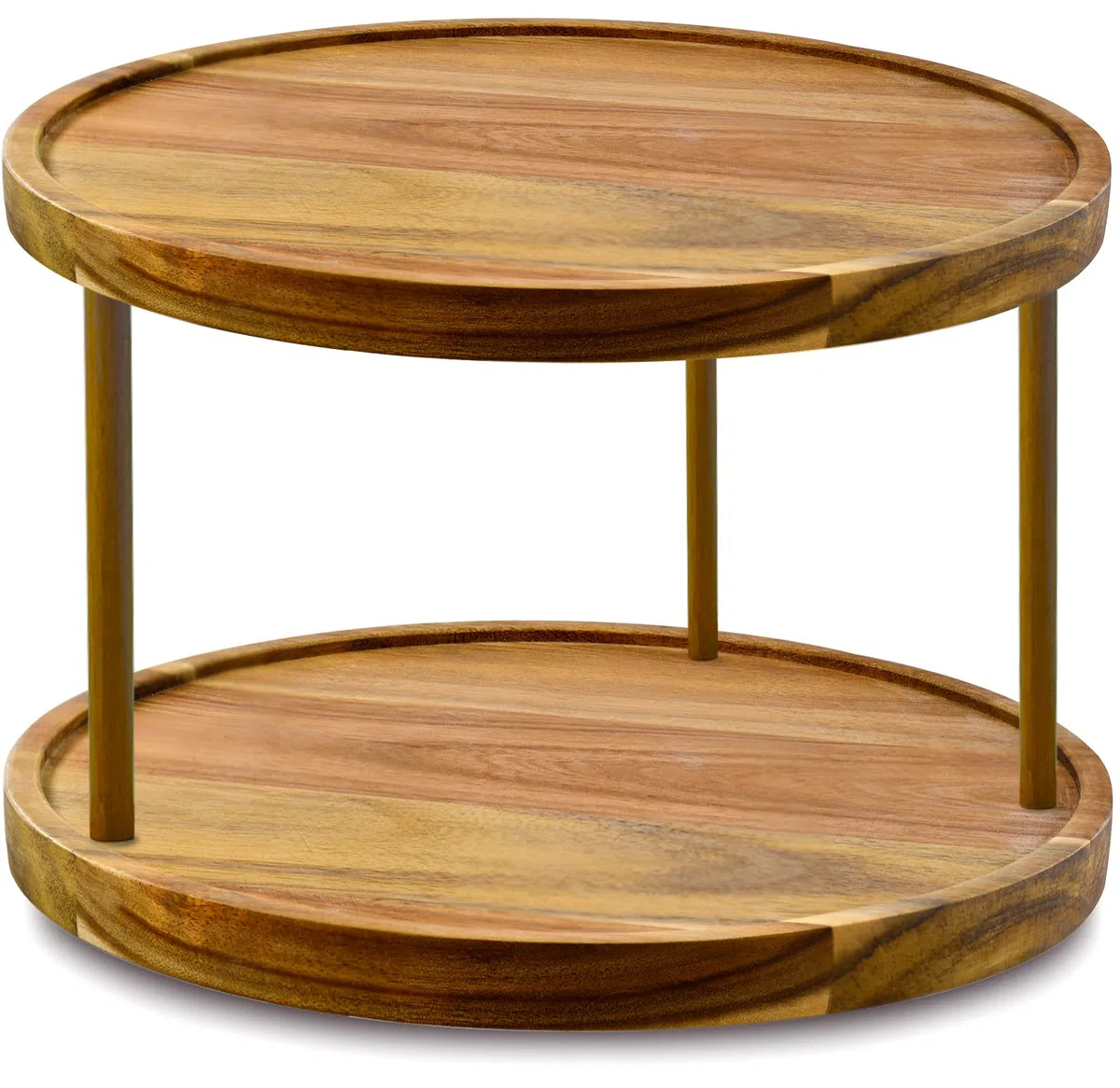 Organizador de madera de acacia Lazy Susan de 12 pulgadas, tocadiscos de cocina para organización de mesa de despensa, dos niveles