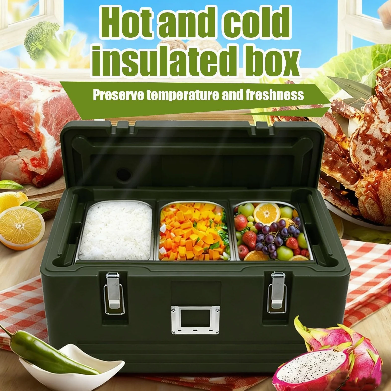 Caja Térmica Comedor Caja Térmica Para Catering, Contenedor Isotérmico Apilable, Transporte Comida Caliente Y Fría, Uso Profesional En Restauración Y Hotel(2 pans)