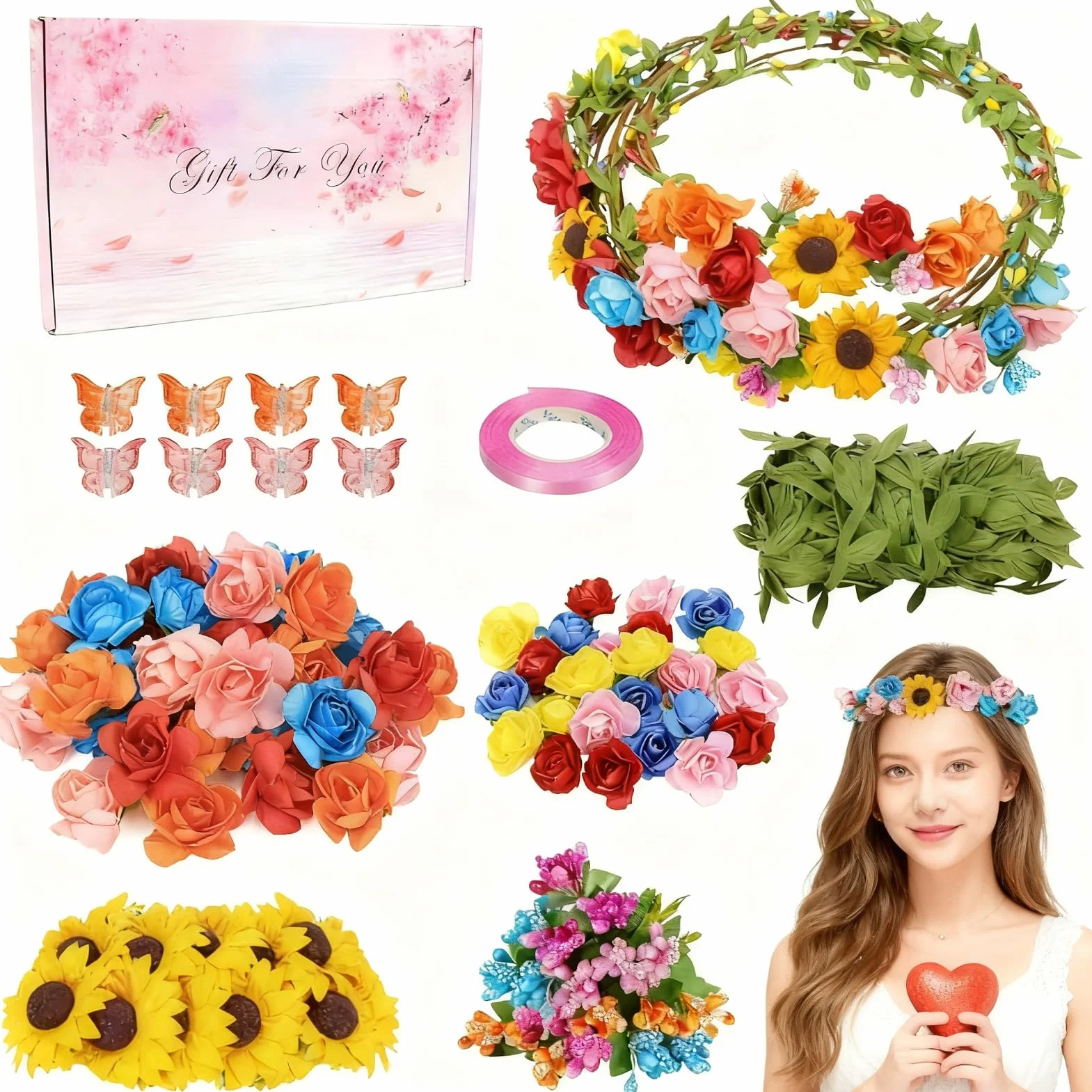 Meetory Corona de flores para niños, decoración para el cabello, kit de manualidades para niños, cumpleaños infantiles, accesorios para el cabello, fiesta de boda/vacaciones/cumpleaños