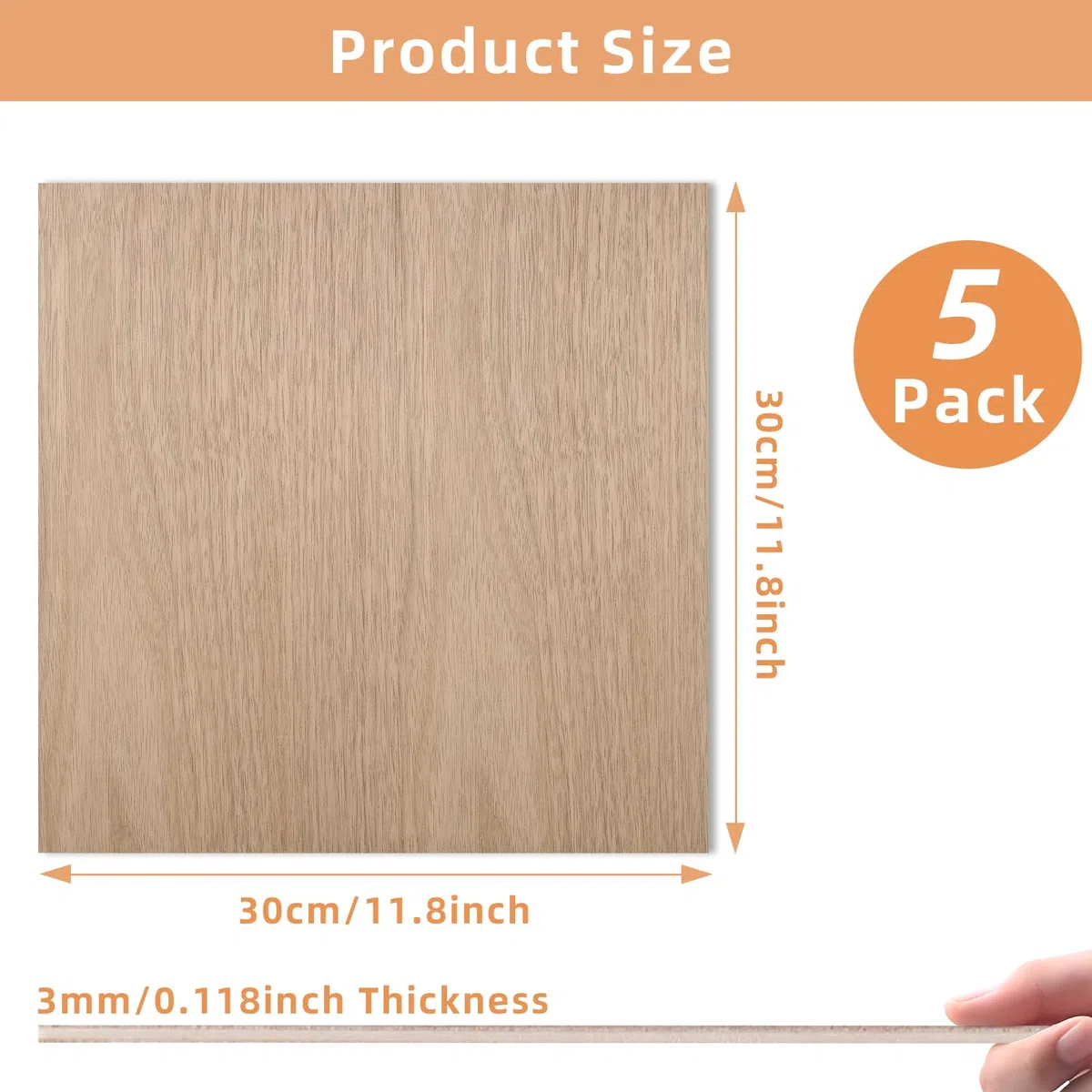 5PCS Hojas de Contrachapado de Nogal, 300x300x3mm Tableros de Contrachapado DIY, Hojas de Tablero Duro para Manualidades, Grabado en Madera, Proyectos Láser, Modelismo, Pinturas