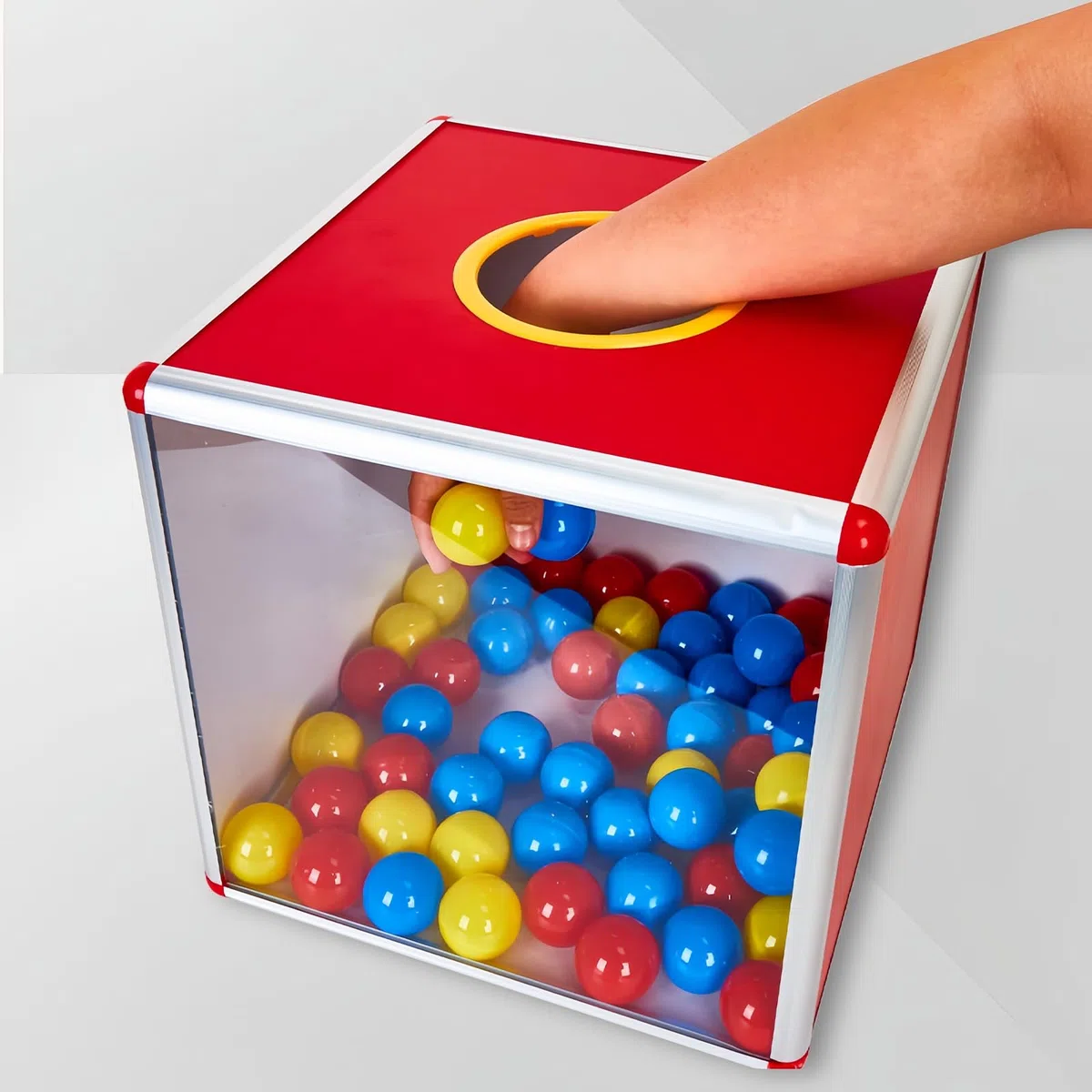 Caja de lotería, caja de tomboola con aleación de aluminio, urna para reuniones anuales, juego de soporte, soporte transparente para billetes, caja de donaciones, contenedor de almacenamiento cúbico