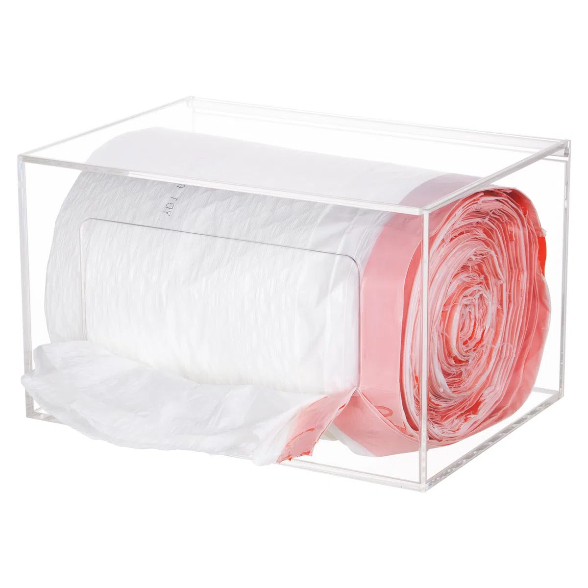 Dispensador de bolsas de basura extra grande con tapa, dispensador de bolsas de basura acrílicas debajo del fregadero, dispensador organizador de bolsas de basura de cocina montado en la