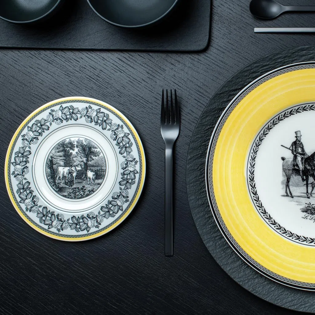 Villeroy & Boch Audun Ferme Plato para pan, 16 cm, Porcelana Premium, Blanco/Gris/Amarillo